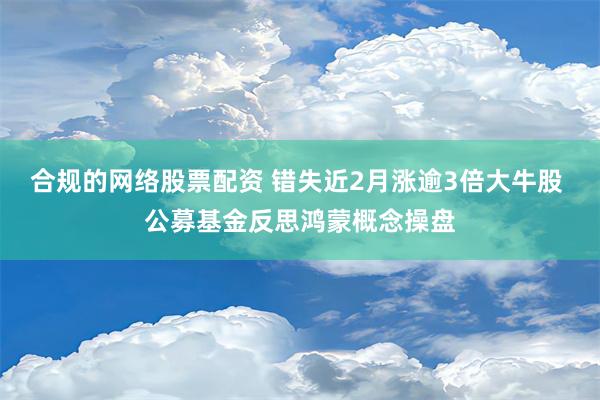 合规的网络股票配资 错失近2月涨逾3倍大牛股 公募基金反思鸿蒙概念操盘